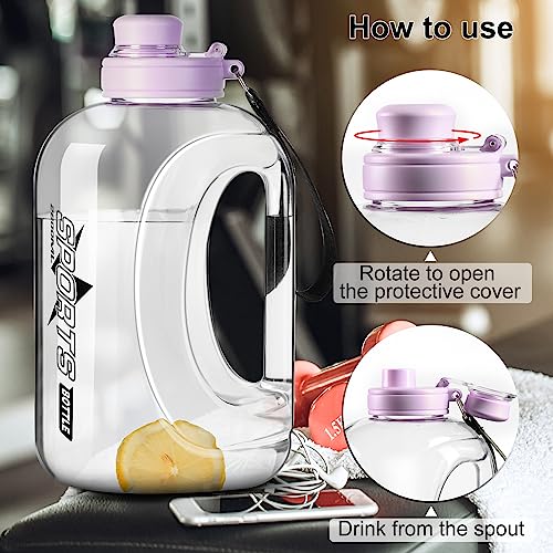 95 oz Large Water Bottle with Straw & Strap - Purple, BPA-Free, Portable