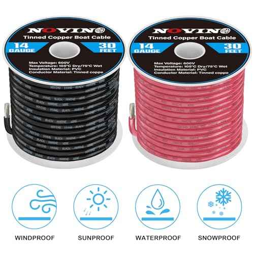 14 Gauge Marine Wire 14 AWG Marine Grade Wire Include 14 Gauge 30FT Red & 30FT Black,14AWG Oxygen-Free Tinned Copper Electrical Cable for Automotive Boat Lighting Outdoor RV Camper Trailer