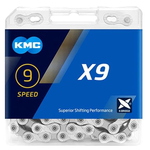 KMC X9 9-Speed Bicycle Chain - 116 Links, Silver, High-Performance