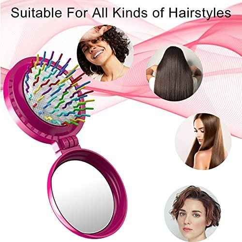 18 Pcs Folding Travel Mirror Hair Brushes Round Folding Pocket Hair Brush Mini Portable Compact Hair Brush with Mirror for Women Girls