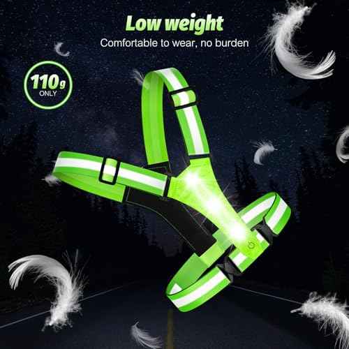 LED Reflective Running Vest - Light Up With 3 Modes, Rechargeable Night Gear for Runners - Safety Belt for Women Men