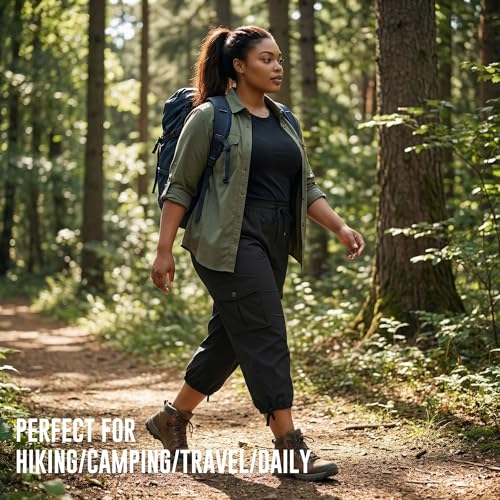 Plus Size Cargo Capris for Women with Pockets Lightweight Stretch Wide Leg Cropped Activewear Joggers - 3X-Large Black
