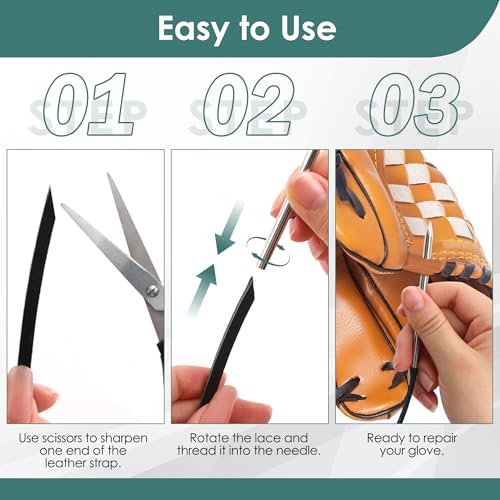 Baseball Glove Repair Lacing Kit with Leather Laces & Needles