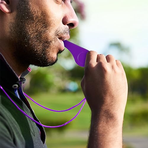 Purple Plastic Whistles with Lanyard - 24 Pack for Sports & Events