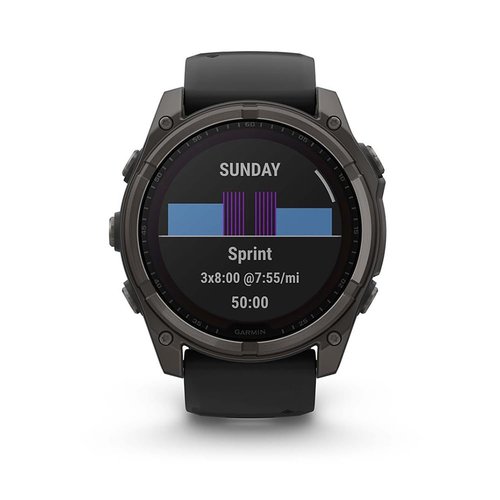 Garmin 010-02906-10 Fenix 8 47 mm, Solar Sapphire, Carbon Gray DLC Titanium with Black/Pebble Gray Bundle with Deco Essentials Charging Dock, 3X Silicone Dust Cover and 1.4 Inch Screen Protector