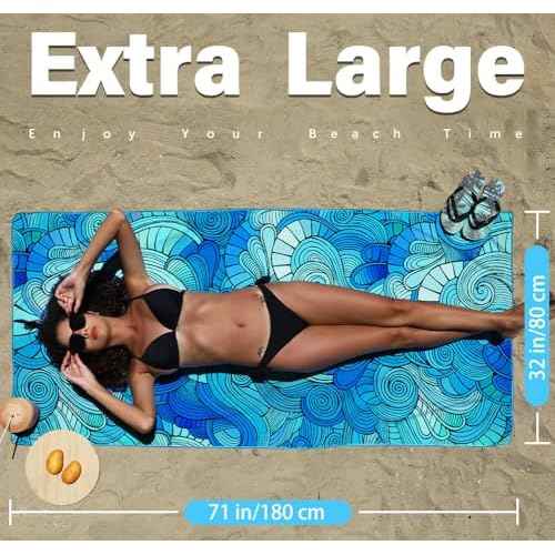 Microfiber Thin Lightweight Flat Beach Towel Sand Free Quick Dry Absorbent Compact Towels for Swimming Pool Camping Beach Accessories Large Easy Pack Travel Things for Vacation Essentials Adult Gift