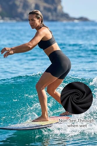 Women’s High Waisted Swim Shorts Tummy Control Bathing Suit Bottoms - Small Black