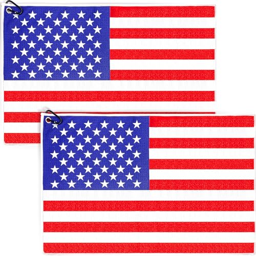 American Flag Waffle Golf Towel Set - Microfiber, Fast Drying, 23.6 x 15.7 Inches - 2 Pack - Great Golf Gift for Men and Women