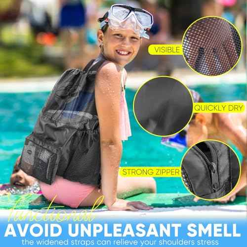Mesh Swim Bag Beach Drawstring Backpack, Waterproof Gym Bags for Women and Men, Large Pool Bag Swimming Gear for Swimmers