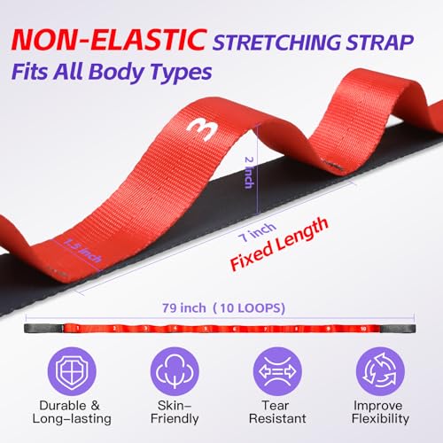 Red Non-Elastic Stretching Strap - Yoga, Pilates & Physical Therapy Bands