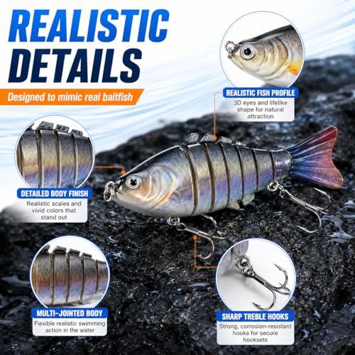SANWEAL Multi Jointed Swimbaits Set - 6 Pieces, 2 Sizes for Bass Fishing