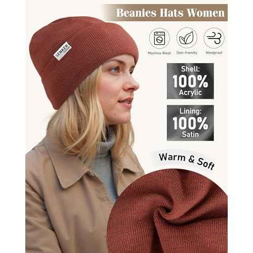 Senker Fashion 3 Pack Satin Lined Beanie Hats for Women Men, Winter Silk Beanies Knit Soft Warm Cuffed Hat Slouchy Caps