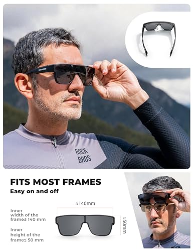 RockBros Polarized Over Glasses Wrap Around Sunglasses UV400 Black/Grey