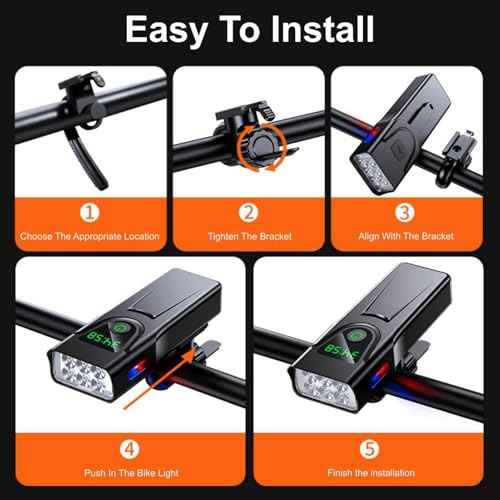 Bike Light USB-C Rechargeable, Super Bright 6-LED Headlight, IPX6 Waterproof, 5 Modes, Front Light for Night Riding, Road & Mountain Biking, Commuters & Kids