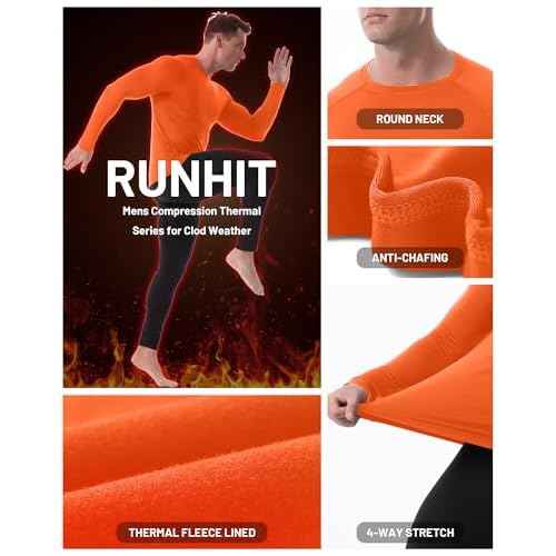 Runhit Men's Thermal Compression Shirt Fleece Lined Long Sleeve Thermal Shirts Athletic Base Layer Top Cold Weather Gear