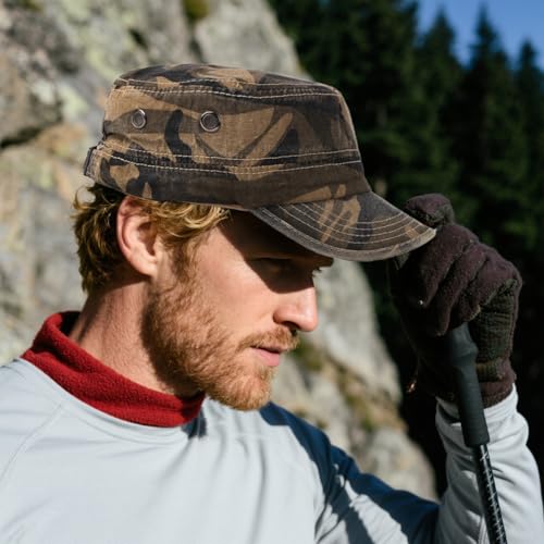 2 Pack Cadet Army Caps Cotton Military Style Patrol Hats Adjustable Veteran Flat Top Hat