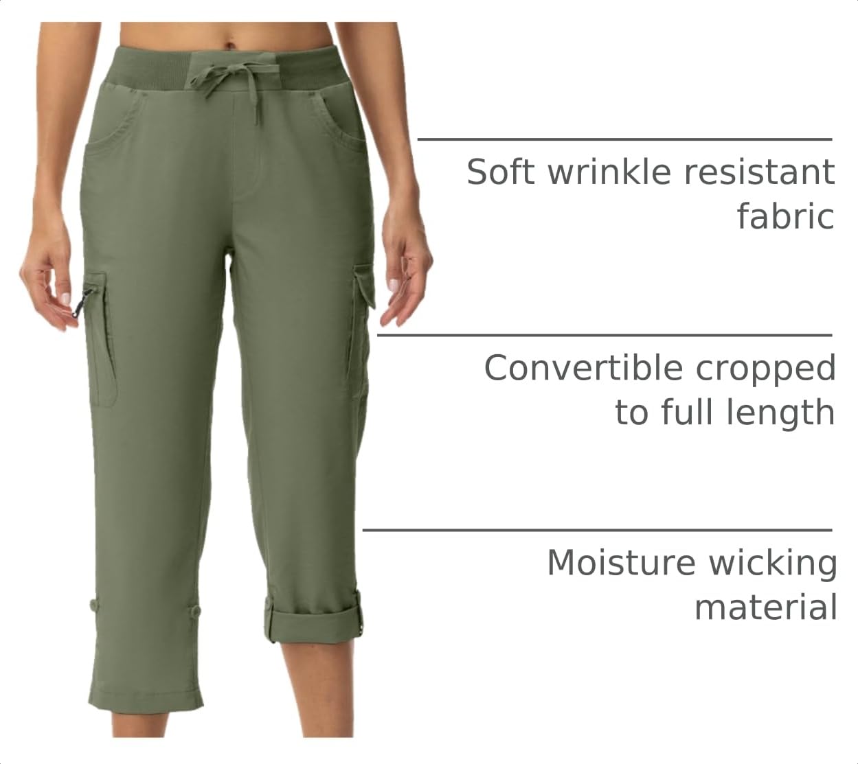 TBMPOY Womens Cargo Capris with Pockets Lightweight Hiking Capris Pants Quick Dry Casual Cropped Pants Summer Trip Cotton Army Green L