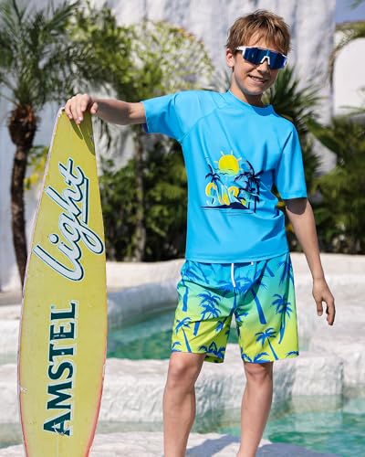 Kids Rash Guard Swimsuit Set 8-10 Years Yellow & Blue - Two Piece Bathing Suit