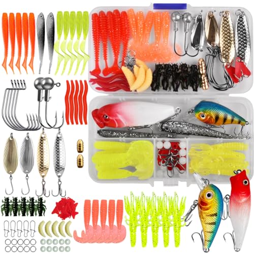 Fishing Lures Set 88pcs Tackle Kit for Trout Bass Salmon with Plastic Shrimp Worm Spoon Crankbait - Variation 88