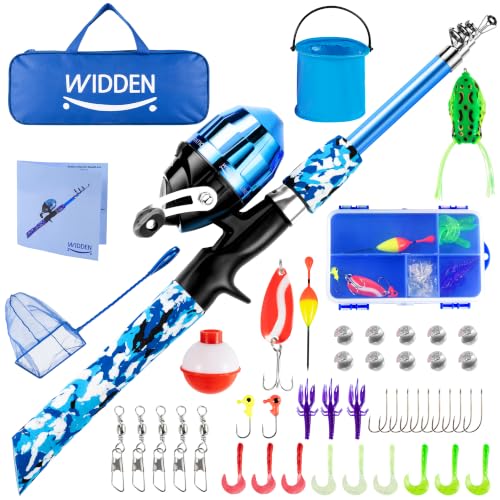 Kids Fishing Pole with Reel - Blue Beginner Kit for Boys Girls Ages 3-12