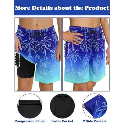 Sarfel Boys Swim Trunks with Compression Liner Kids Swimsuits Boys Bathing Suit Kids Board Shorts Teen Boy Quick Dry Shorts