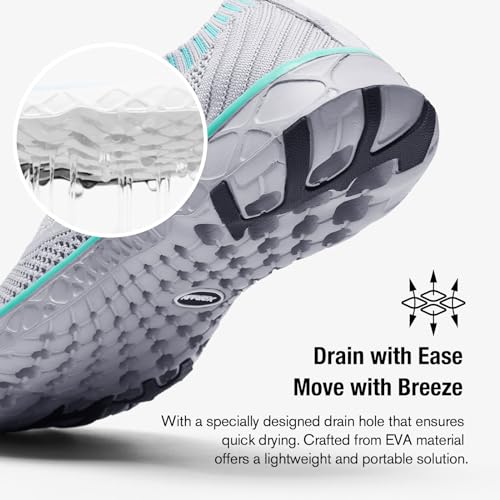 ALEADER Women's Lightweight Aqua Water Shoes - Slip-On, Quick Drying, Gray/Aqua Sky, Size 8.5