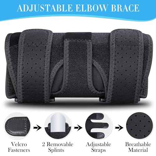 Niceuare Elbow Brace with 2 Removable Metal Splints - Adjustable Elbow Support for Tendonitis, Cubital Tunnel Syndrome, and Ulnar Nerve Entrapment Pain Relief Fit Men £¦ Women
