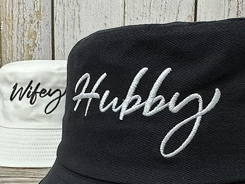 Mr Mrs Hubby Wifey Captain First Mate Bucket Hats Set - One Size Black & White
