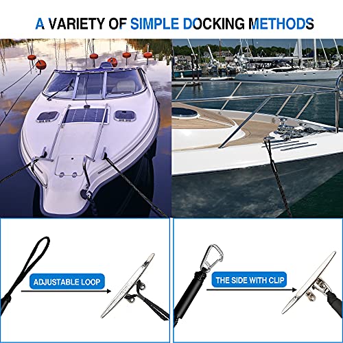 Black 6ft Bungee Dock Line for Boat, Kayak, Jet Ski with Stainless Steel Clip