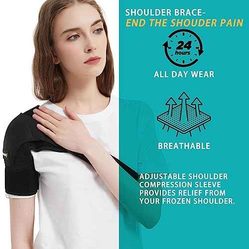 Shoulder Brace for Men and Women - Adjustable Stability Sleeve Wrap for Torn Rotator Cuff - AC Joint Pain Relief - Tendonitis - Fits Right or Left Shoulder Support (Black, L-XL)
