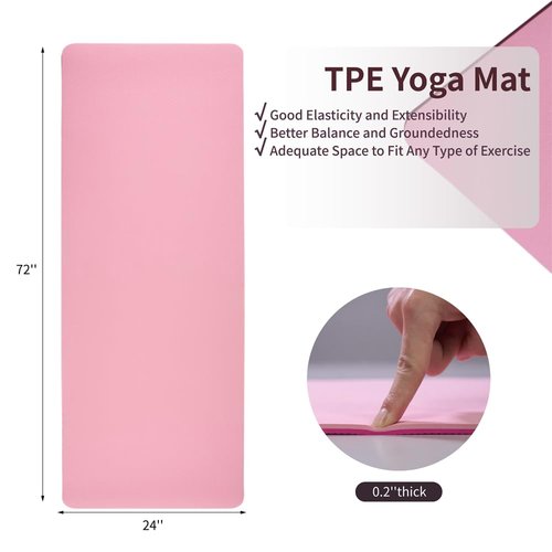 Non-Slip TPE Yoga Mat, 72"x24" Extra-Long Pilates Mats for Hot Yoga, HIIT, Floor Workouts, Lightweight Fitness Mat for Women & Men (Pink)