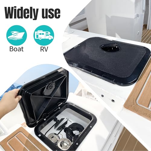 Marine Deck Access Hatch 14-Inch Black Rectangle Boat Hatch & Lid - Weatherproof