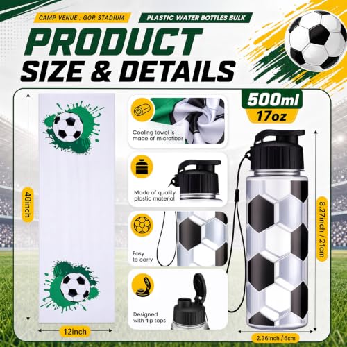 Soccer Water Bottles Set with Cooling Towels and Drawstring Backpacks - Bulk 36 Pieces