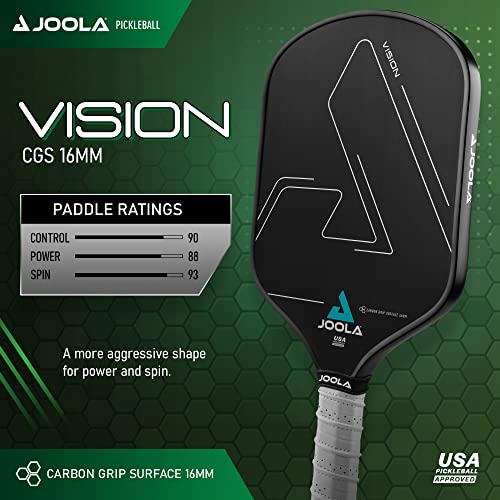 Joola Vision Pickleball Paddle with Textured Carbon Grip Surface Technology for Maximum Spin and Control with Added Power - Polypropylene Honeycomb Core Pickleball Racket 16mm