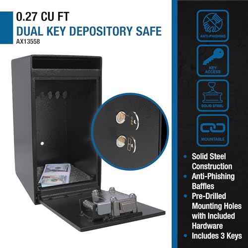 Barska Key Lock Depository Drop Safe ? Steel Lock Box with Drop Slot, Anti-Fishing Baffle, for Cash, Receipts, Keys & Valuables ? Ideal for Business & Office Use