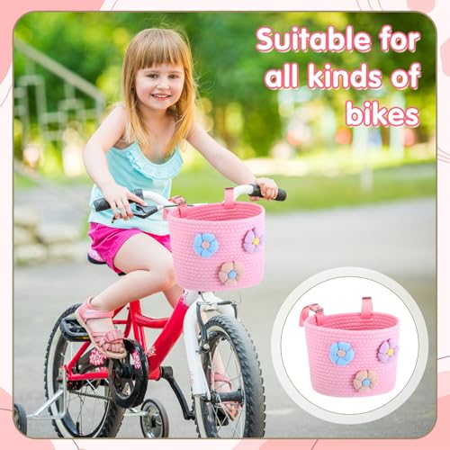 Kids Bicycle Basket Cotton Rope Woven Front Basket Pink - Childrens Bike Accessory