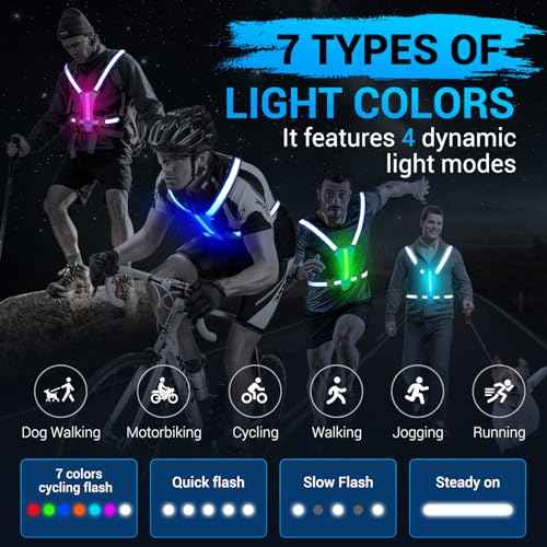 Led Reflective Vest Running Gear£¬7 Lights Colors Light Up Running Vest, Rechargeable High-Visibility Adjustable Vest for Running, Cycling, and Night Activities£¨Green£©