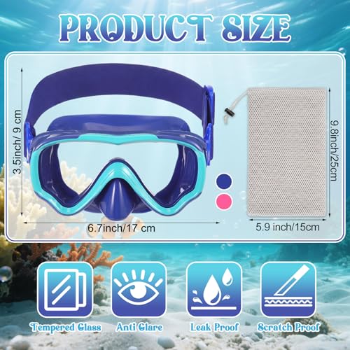 Kids Swim Goggles with Nose Cover - Ocean Blue & Watermelon Red, 2 Pack