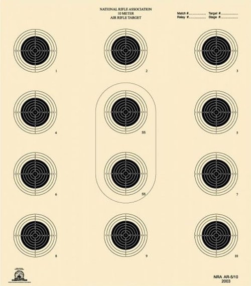 Official NRA 10 Meter Air Rifle Target AR-5/10, 10.5" x 12" Heavy Tag Paper 100 Count