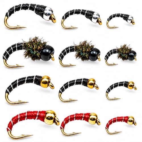 Assorted Zebra Midge Flies for Fly Fishing - Hook Size 18-22, 12 Pack
