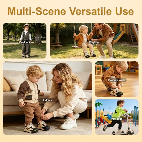 Toddler Outdoor Hiking Shoes 8.5 Black Apricot Toe Protection Arch Support Wide Toe Box