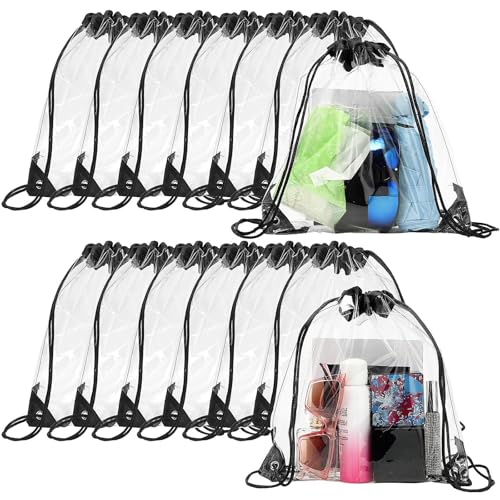 30 Pack Clear Drawstring Backpack for Stadium Sports and Events - Black
