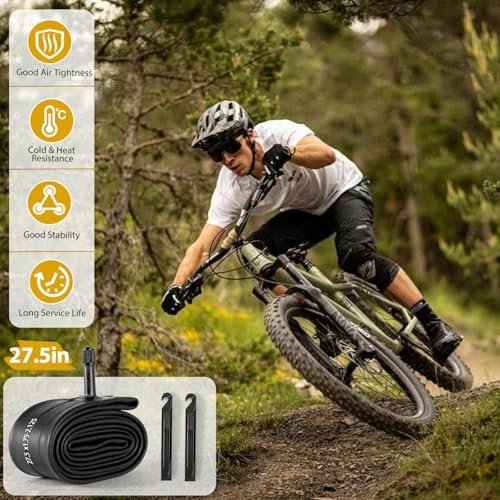 2 Pack 27.5 Inch Bike Tube, 27.5" Bicycle Tube for 27.5 x 1.75/1.9/1.95/2.0/2.1/2.125 Bike Tire, Butyl Rubber Inner Tube with 2 Tire Levers for Mountain MTB Bike