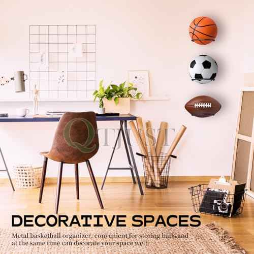 Mounted Ball Wall Storage Display Universal Ball Rack Metal Black Rack Holder Space Saver for Basketball Football Volleyball Soccer Storage Display