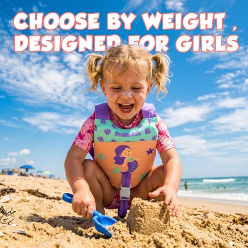 Kids Swim Vest with Adjustable Straps - Purple Mermaid Floatie for 33-66 lbs Toddler Swim Training
