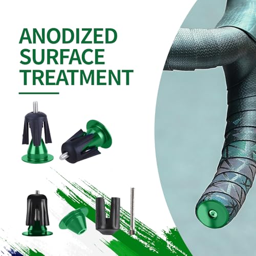 Green Aluminum Bike Handlebar End Plugs Set - Locking Expandable Bar Caps for Drop & Round Bars
