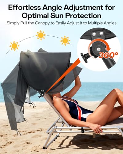 Sportneer Sun Shade Canopy for Chairs - Black, UPF 50+, Adjustable & Lightweight, 2 Pack