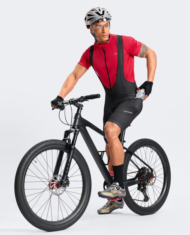 Men's Cycling Bibs Shorts 4D Padded with Anti-Slip Leg Grips - Black, Large