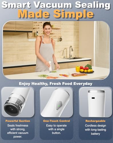 Handheld Food Vacuum Sealer with 30 Reusable Bags - White - Compact & Cordless