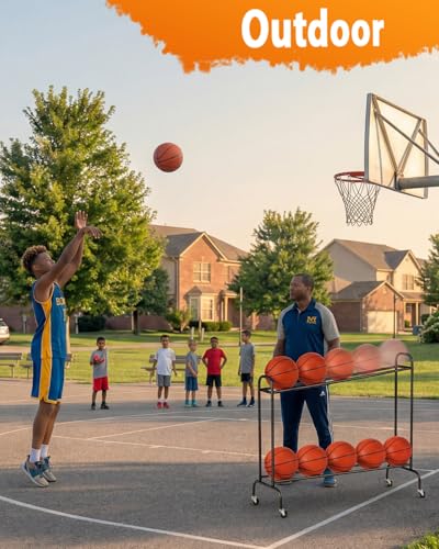 EXTCCT Tilt Basketball Shooting Rack with Rolling Ball Storage Cart - 1 PC